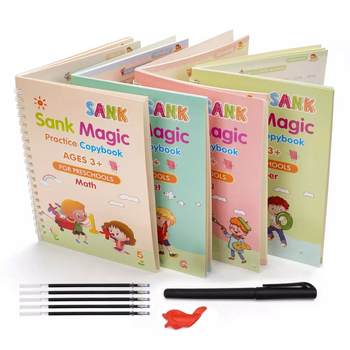 Set of Four Learning Magic Practice Copybooks  with Calligraphy Hand Writing Art Book+pen + Pen