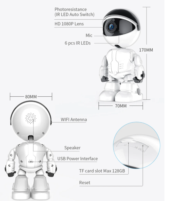 Spyio Indoor 1080IP Camera Wireless Robot with Intelligent Home Security