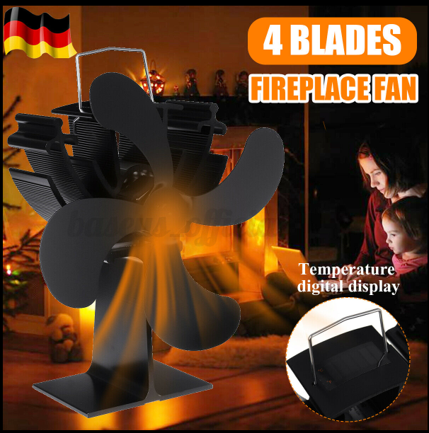 BlackTron 4 Blade Fireplace Fan, Heat Powered, Efficient Heat Distribution for Wood/Log burner