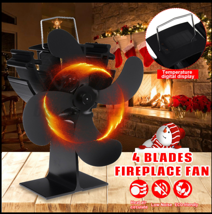 BlackTron 4 Blade Fireplace Fan, Heat Powered, Efficient Heat Distribution for Wood/Log burner