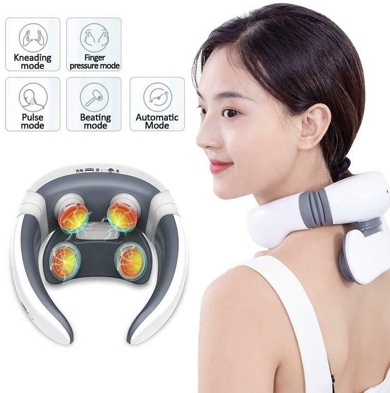 White Multifunctional 4D Massager With Remote Control Electric Wireless Hot Compress TENS Pulse Protector