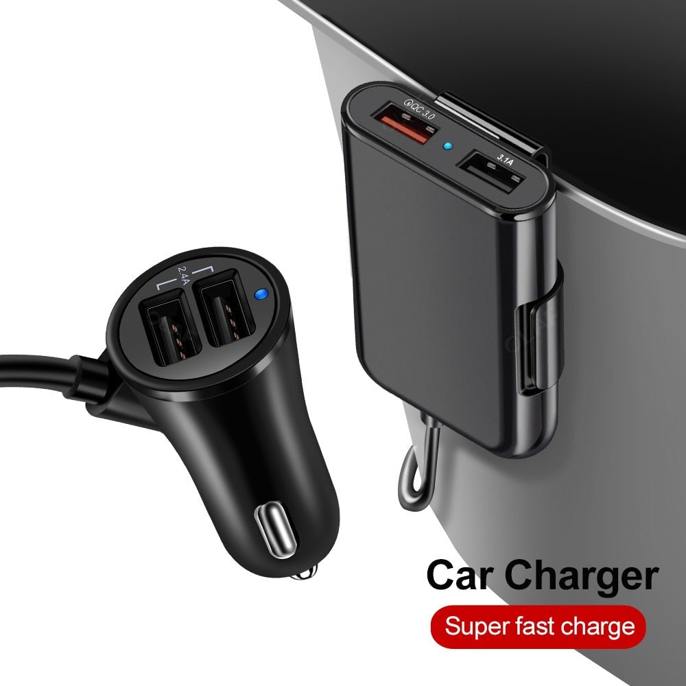 Noratron Front/Back Seat 4 Port USB Charger For iPhone Xiaomi and Samsung