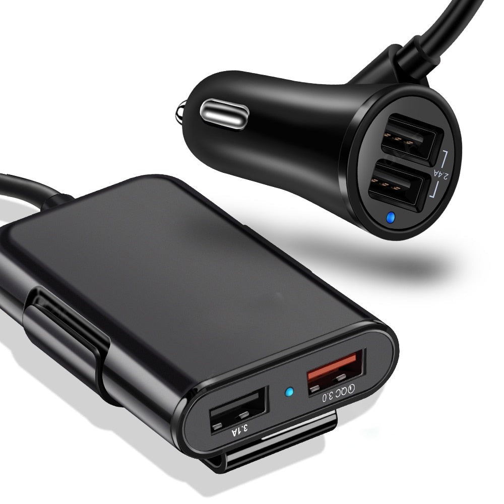 Noratron Front/Back Seat 4 Port USB Charger For iPhone Xiaomi and Samsung