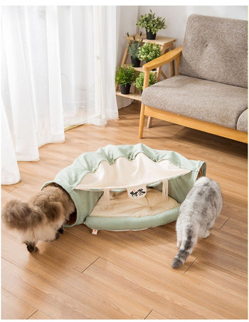 Cat Resort Collapsible Play Tunnel Tube Bed with Cushion Wth Removable Mat for Pet